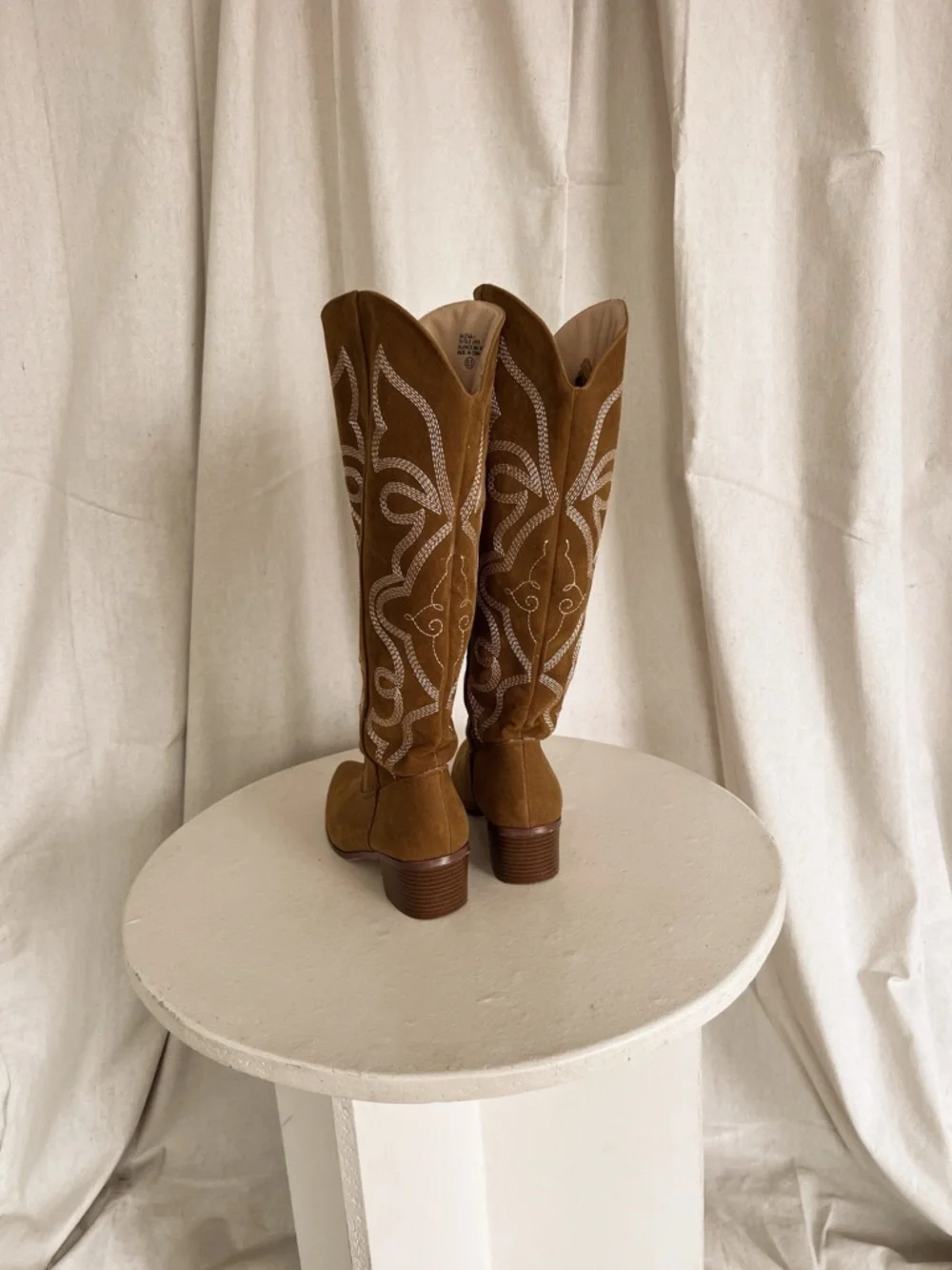 Suede Western Knee-High Boots in Brown